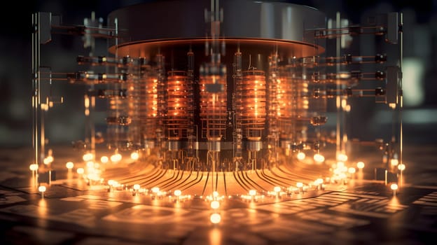 quantum computing illustration glowing connections, generative ai. High quality photo