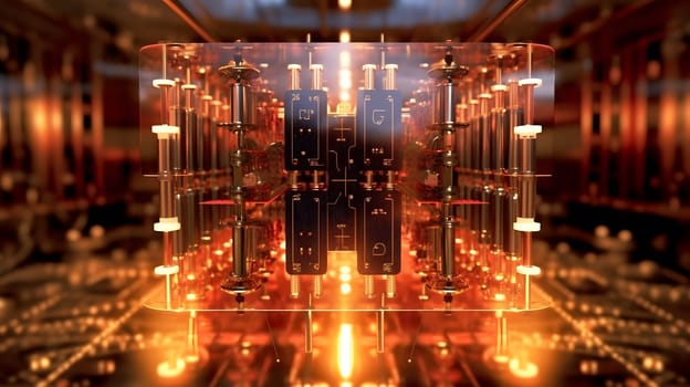 quantum computing illustration glowing connections, generative ai. High quality photo