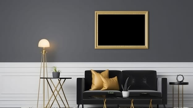 modern interior living room with mockup frame, generative ai. High quality photo