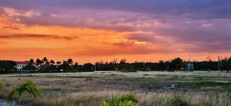 Dramatic sunset in the tropical village