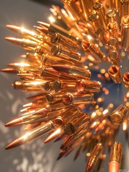 A detailed close-up showcasing a collection of various bullet casings, capturing their distinct shapes, sizes, and metallic finishes.