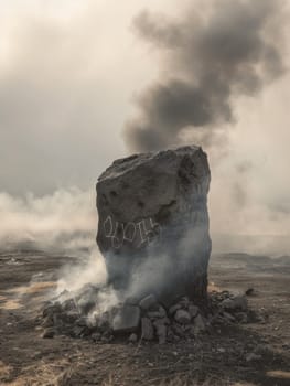 A large rock releasing smoke into the air.
