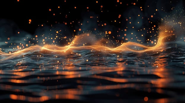 A dynamic wave of water with vibrant lights glowing in the background.