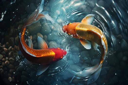 A zodiac sign Pisces with two goldfish swimming inside it, representing the Pisces astrological sign.