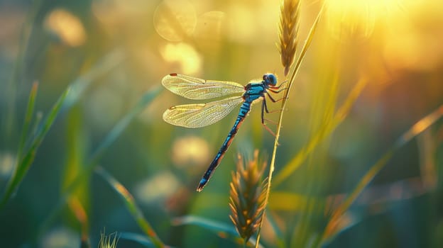 A beautiful dragonfly on a twig, A beautiful life in natural, Generative AI.