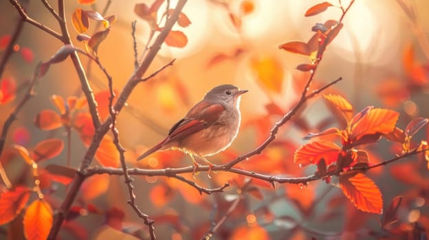 A little bird on a tree branch, A beautiful life in natural, Generative AI.