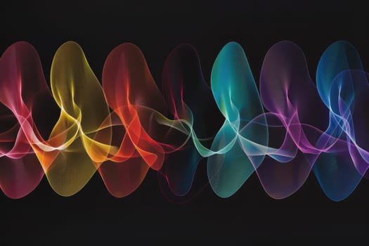 A series of colorful sine waves floating across a simple black background, Generative AI.