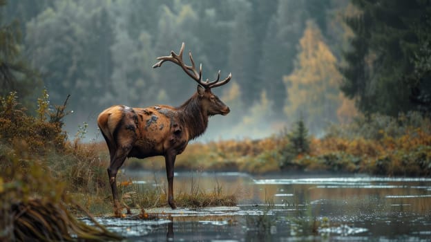 A deer in the forest, A beautiful wildlife in natural, Generative AI.