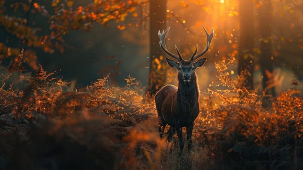 A deer in the forest, A beautiful wildlife in natural, Generative AI.