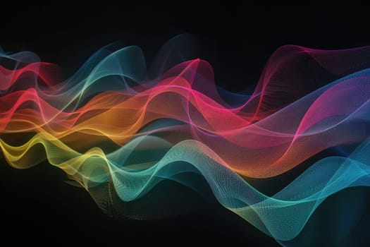 A series of colorful sine waves floating across a simple black background, Generative AI.