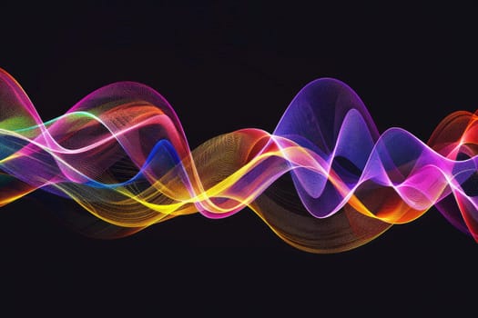 A series of colorful sine waves floating across a simple black background, Generative AI.