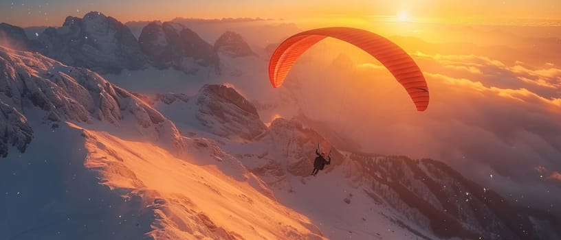 A man is flying a parachute in the sky.