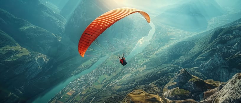 A man is flying a parachute in the sky.