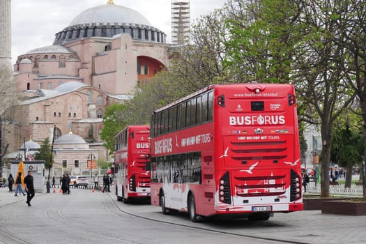 Istanbul Turkey 12 may 2023. Red Big Bus Double decker tourist Tour bus.
