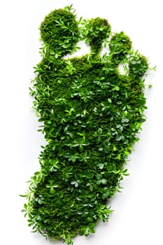 A rectangular footprint made of green leaves representing a terrestrial plant in a grassy area. Could be a staple food or ingredient from an evergreen tree or groundcover flower