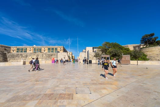 Valletta, Malta, April 03, 2024.  view of the large square at the entrance to the historic center of the city