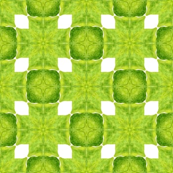 Textile ready grand print, swimwear fabric, wallpaper, wrapping. Green vibrant boho chic summer design. Hand drawn green mosaic seamless border. Mosaic seamless pattern.