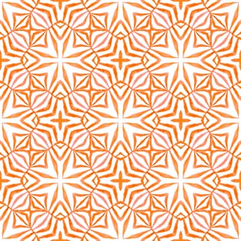Medallion seamless pattern. Orange ravishing boho chic summer design. Textile ready fresh print, swimwear fabric, wallpaper, wrapping. Watercolor medallion seamless border.