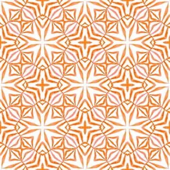 Medallion seamless pattern. Orange ravishing boho chic summer design. Textile ready fresh print, swimwear fabric, wallpaper, wrapping. Watercolor medallion seamless border.