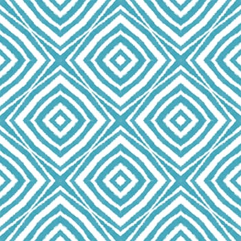 Tiled watercolor pattern. Turquoise symmetrical kaleidoscope background. Textile ready symmetrical print, swimwear fabric, wallpaper, wrapping. Hand painted tiled watercolor seamless.