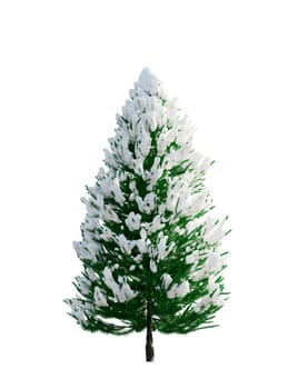 3d rendering. Christmas tree in snow isolated on white background.