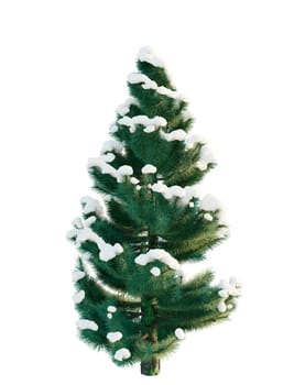 3d rendering. Christmas tree in snow isolated on white background.