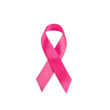 Pink breast cancer ribbon isolated on white background.