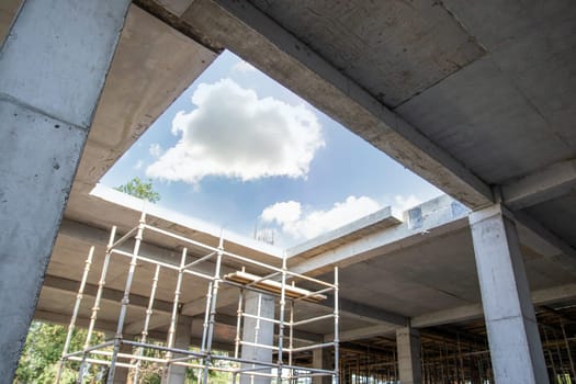 Opening in the ceiling of the upper floor for the construction of a technical room above the elevator shaft.