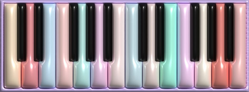 Multicolored piano keys, 3D rendering illustration