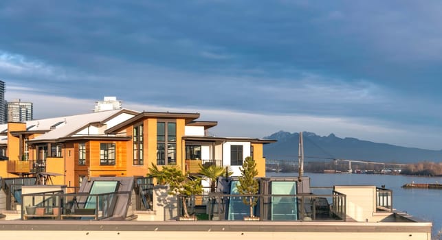 Top of residential apartment and townhouses in Queensborough community.