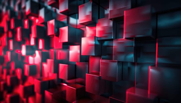 A wall of red and black cubes with a red background by AI generated image.