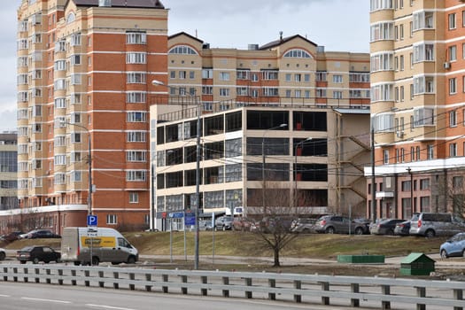 Moscow, Russia - 12 June 2021. Typical multi-storey parking garage in the Zelenograd