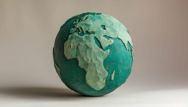 A small globe made of wood and painted green by AI generated image.