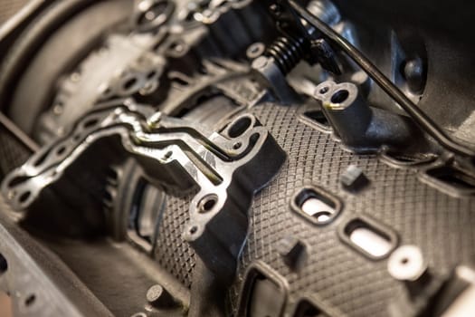 Precision components of an automatic transmission, showcased in detail for automotive insight.