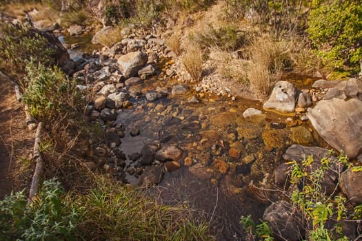 The clear water of the Mahai river in the Royal Natal National Park. Drakensber South Africa