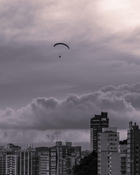 Paragliding in the sky of Sao Vicente, Brazil.