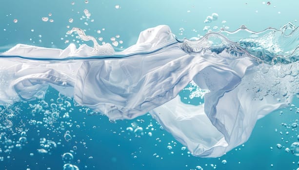 A white dress is being washed in a pool of water by AI generated image.