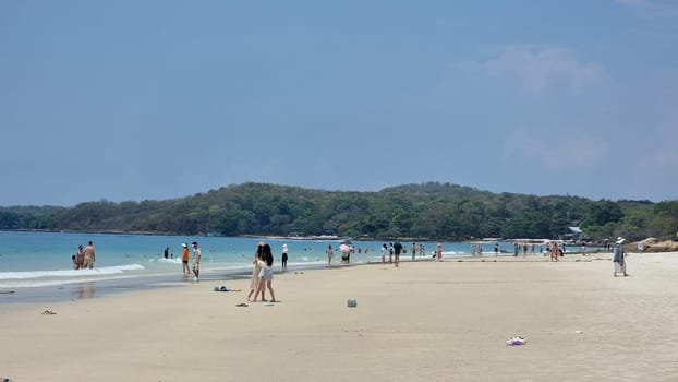 Rayong Koh Samet Thailand 27 March 2024, Chinese tourist on the beach of Koh Samet taking photos and selfies