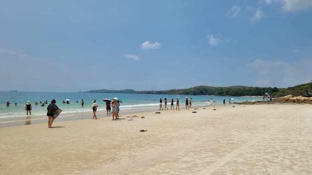 Rayong Koh Samet Thailand 27 March 2024, Chinese tourist on the beach of Koh Samet taking photos and selfies