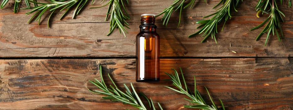 rosemary essential oil in a bottle. selective focus. nature.