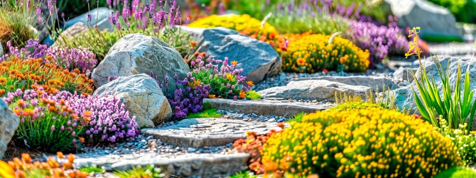 Stones and flowers are a beautiful landscape. Selective focus. nature.