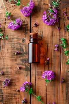 verbena essential oil in a bottle. selective focus. nature.