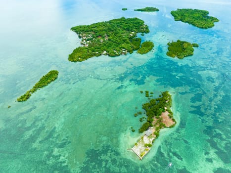 Group of islands and blue sea view from above. Bantayan, Philippines.