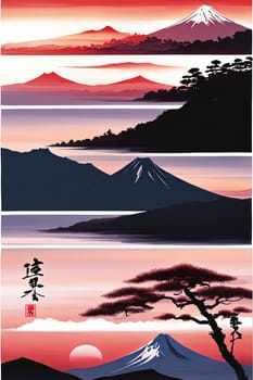 Serene landscape with mountain in background. For meditation apps, on covers of books about spiritual growth, in designs for yoga studios, spa salons, illustration for articles on inner peace, print
