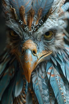 A closeup of a Phasianidae bird with electric blue feathers on its head, belonging to the Galliformes order of terrestrial animals