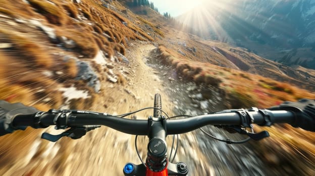 A close up of a mountain bike rider on a dirt road.