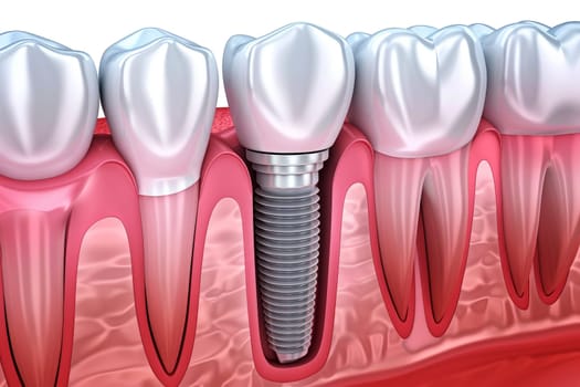 Dental Implant Procedure Implant Supported Teeth. Generative AI.