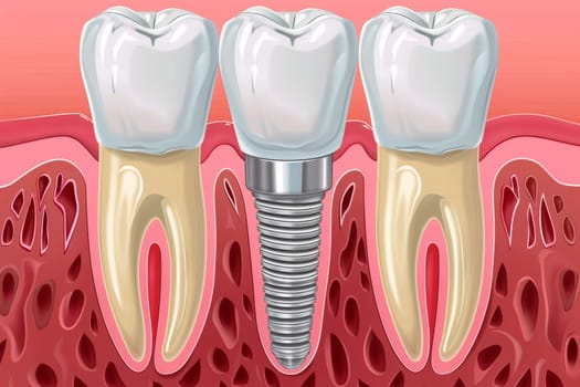 Dental Implant Procedure Implant Supported Teeth. Generative AI.