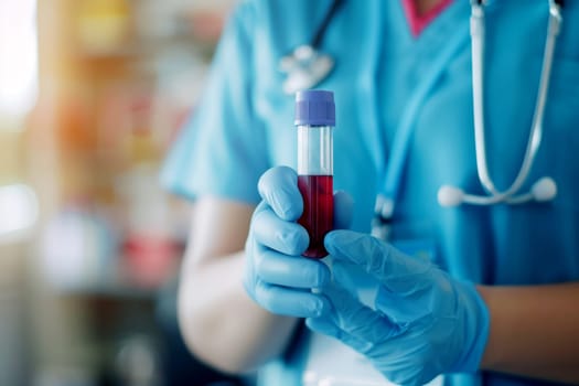 Doctor holding blood tube test in the research laboratory. health for check up . Generative ai.