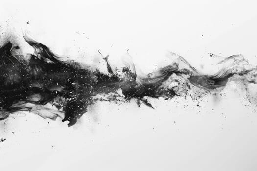 A black and white image of a line of dots with a white background. Concept of chaos and disorder, with the dots seemingly scattered and disorganized. The lack of color